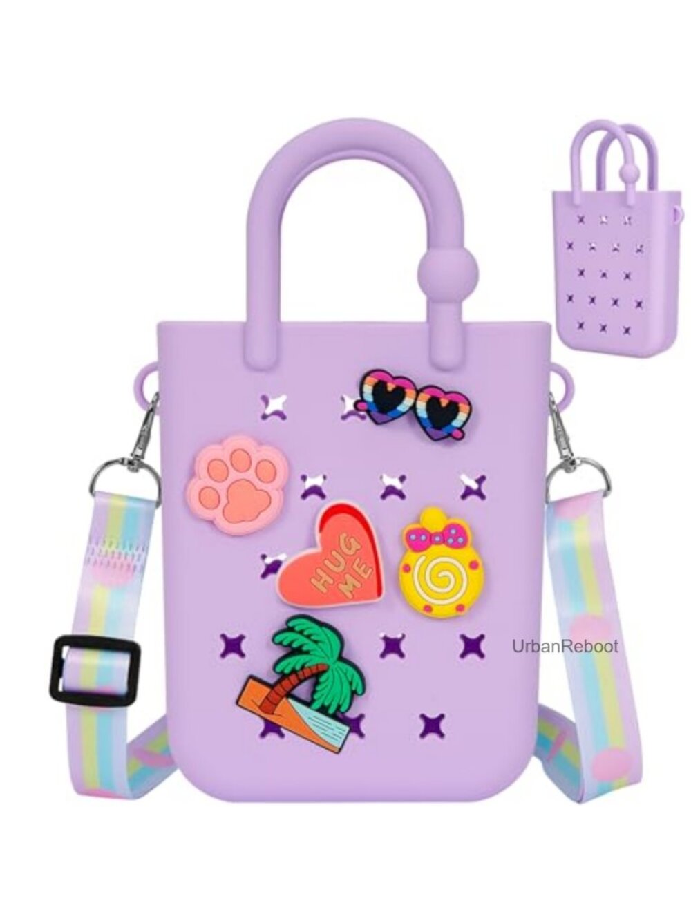 Mini Silicone Tote Bag with 20 Charms Adjustable Strap Beach Tote Girls